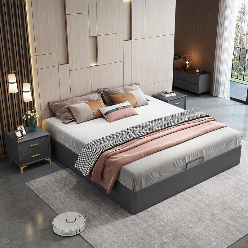 Light and luxurious tatami bed Small family Type solid wood Ribs Terrace Terrace Modern Simplicity Floor Tech Cloth No Bedside Bed