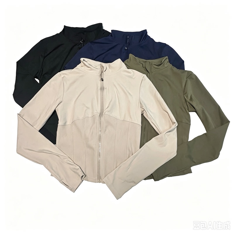 Handsome Sister-Style Ribbed Zipper Long-Sleeve Jacket for Fitness, Yoga, Outdoor Sports, Fashionable, Casual, Versatile Handsome Sister-Style Ribbed Zipper Long-Sleeve Jacket for Fitness, Yoga, Outdoor Sports, Fashionable, Casual, Versatile