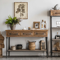 American country retro old porch cabinet iron living room porch table solid wood porch against wall locker desk