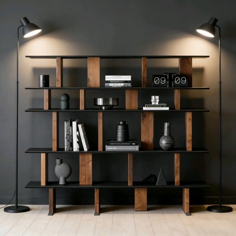 Imported Italian Modern Minimalist North American Black Walnut Solid Wood Iron Art Bookshelf Koob Storage Rack Creative Collection Rack Imported Italian Modern Minimalist North American Black Walnut Solid Wood Iron Art Bookshelf Koob Storage Rack Creative Collection Rack