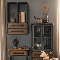 American country retro old wall shelf multi-function ledge solid wood bookshelf industrial flower stand iron wine cabinet