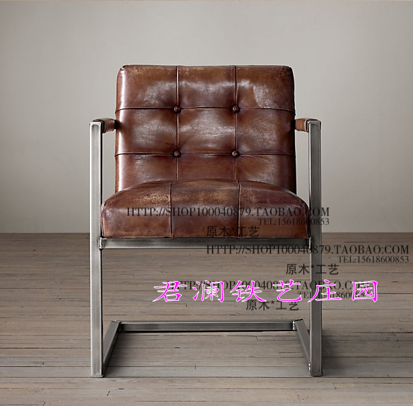 Leather Computer Chair Retro Boss Chair Iron Desk Chair Antique Office Desk Chair Loft Back Chair High-End PU Chair