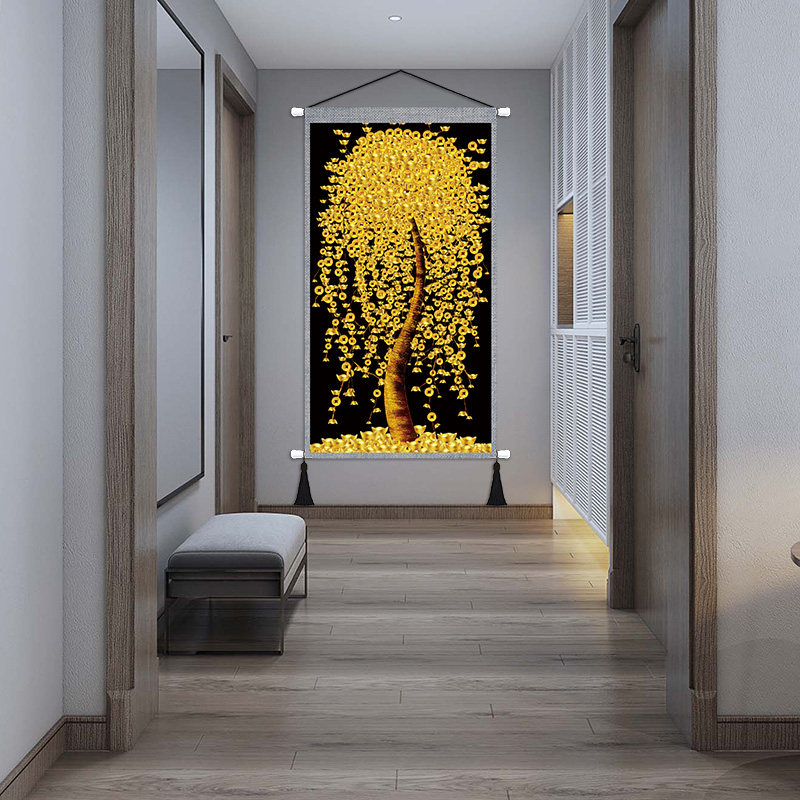 Modern Chinese fortune tree cloth hanging painting Entrance large vertical version hanging cloth corridor channel decorative cloth painting Tapestry painting