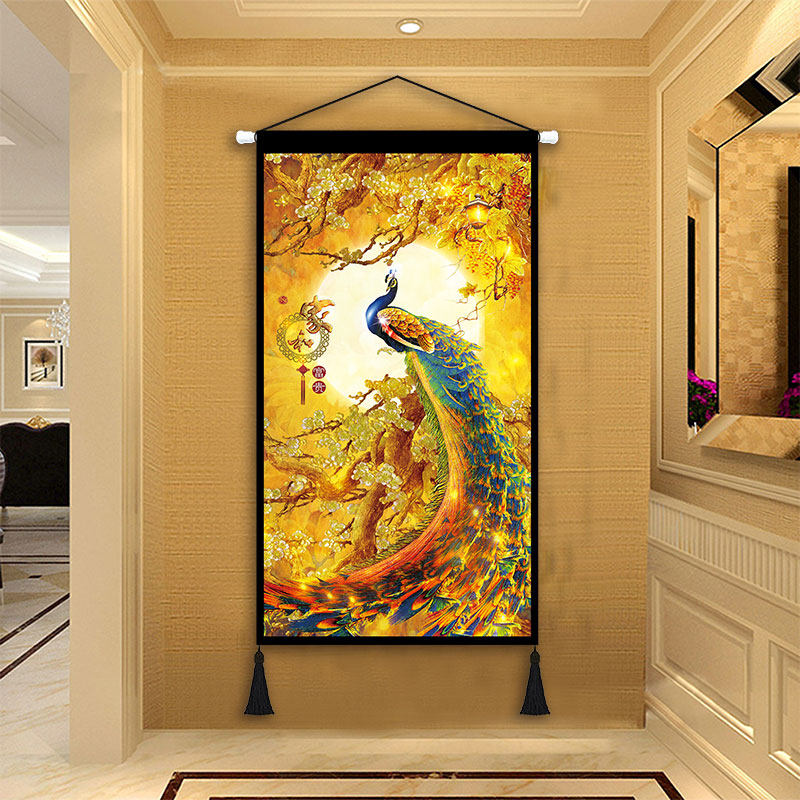 Peacock lucky tree wall cloth art hanging painting Chinese porch large size decorative hanging cloth corridor channel large tapestry