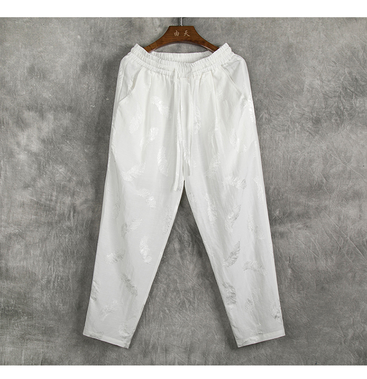 Mùa hè Trung Quốc phong cách cotton và vải lanh thường quần lỏng quần thẳng quần lanh nam quần siêu mỏng quần nam vải lanh - Crop Jeans quần áo nam