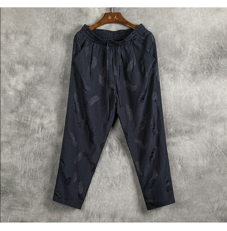 Mùa hè Trung Quốc phong cách cotton và vải lanh thường quần lỏng quần thẳng quần lanh nam quần siêu mỏng quần nam vải lanh - Crop Jeans quần áo nam