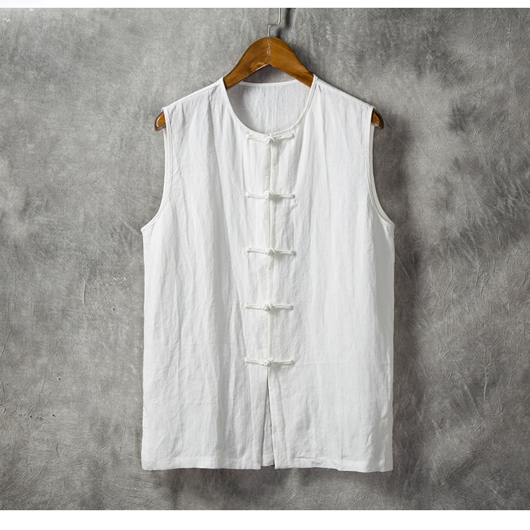 Phong cách trung quốc linen nam vest mùa hè phần mỏng không tay vest nam cotton lỏng lẻo và linen vest ổn định phong cách retro