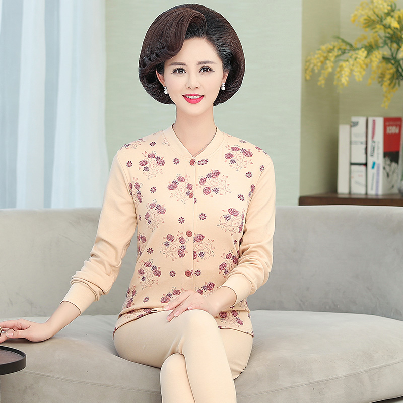 quần mùa thu bông cardigan trung niên và người già thiết mẹ ấm đồ lót mỏng mở cardied lớn phụ nữ bông áo len