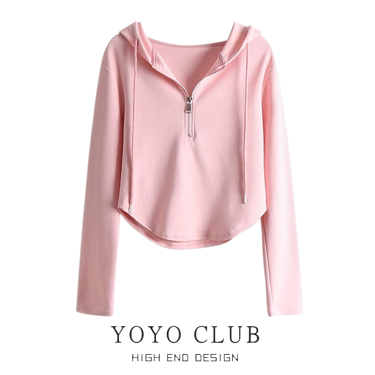 Brand Discount Plus-Size Regular Shoulder Long-Sleeve T-Shirt for Women, Autumn Slimming Pure Desire Style with Unique Design Irregular Hooded Sweatshirt
