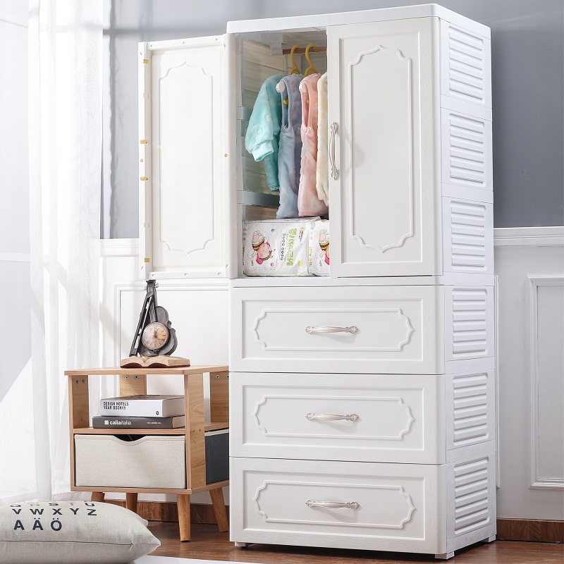 Plastic door storage cabinet Baby baby wardrobe Children's wardrobe thickened storage simple hanging type finishing cabinet
