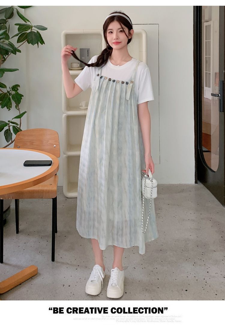 孕妇连衣裙2026新款夏季韩版时尚减龄假两件拼接吊带裙宽松孕妇装 — 14