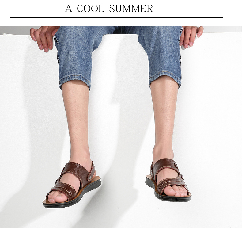 Giày nam 2018 mới sandal da bò mùa hè đi biển thêm mã lớn 45 giản dị 46 không trơn 47 dép 48 giày tây nam