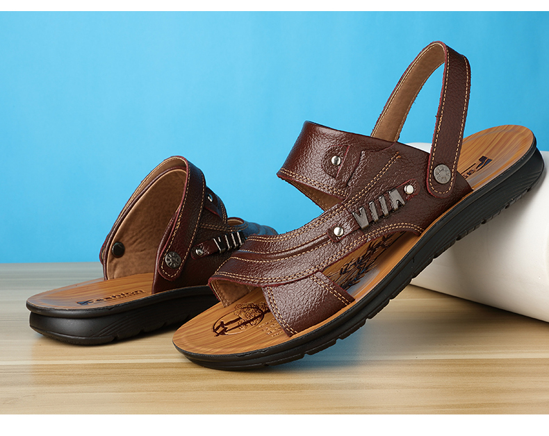 Giày nam 2018 mới sandal da bò mùa hè đi biển thêm mã lớn 45 giản dị 46 không trơn 47 dép 48 giày tây nam