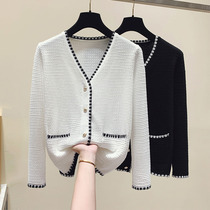 Plus size womens 2023 spring and autumn new style fat girl outer wear thin cardigan jacket long-sleeved knitted chic top