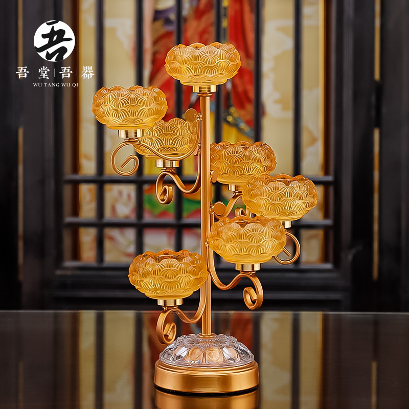 Seven Pieces of Buddha Triple-leaf Lotus Candlestick Household for Buddha Candlestick for Buddha
