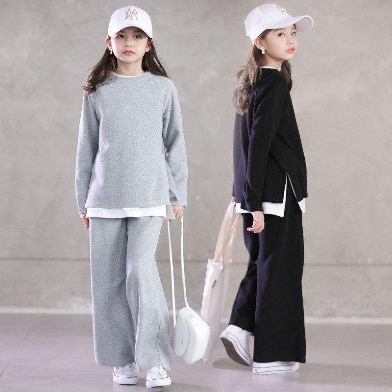 Girls Spring and Autumn Set 2023 new children's leisure broad legs and Han - Edition small girl Yang Yang Yang two - piece set