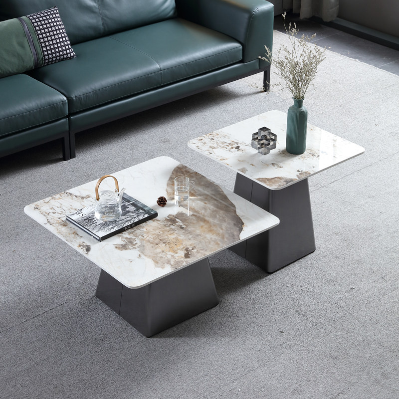 Italian-style slate coffee table bright modern minimalist home small apartment light luxury Nordic designer square coffee table combination