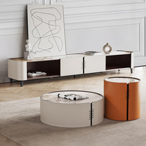 Saddle leather rock plate tea table with pumping modern minima for home small household type Fancy Light Extravaganza Design TV Cabinet