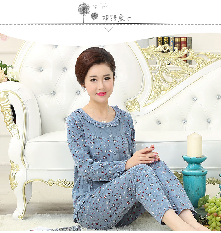 Mùa xuân và mùa thu mùa hè trung niên ông già đồ ngủ nữ cotton dài tay mẹ mô hình mother-in-law cotton trung niên người già dịch vụ nhà