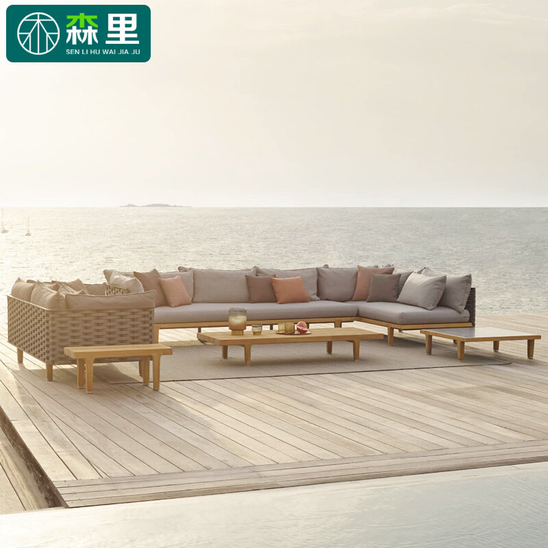 Outdoor Leisure Vine Choreography Sofa Waterproof Nordic Patio Terrace Balcony Solid Wood Single Double Corner Vine Sofa Chair