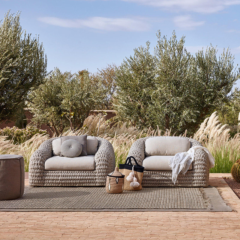 Outdoor sofa courtyard waterproof sunscreen outdoor exposed garden greenhouse Nordic rattan weaving reclining single sofa chair