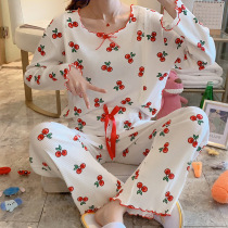 Maternity summer cotton long-sleeved month clothes Womens summer postpartum maternity large size nursing clothes Pregnancy home clothes