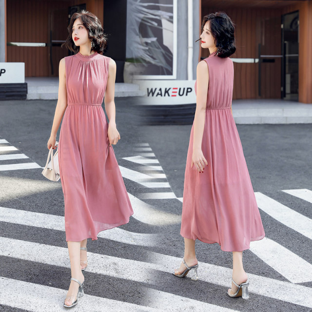 Dresses ສໍາລັບແມ່ຍິງ 2024 summer maxi skirts ຫາຂໍ້ຕີນຄົນອັບເດດ: sleeveless ຄໍສູງໃນໄລຍະຫົວເຂົ່າ skirts ທີ່ນິຍົມໃນປີນີ້