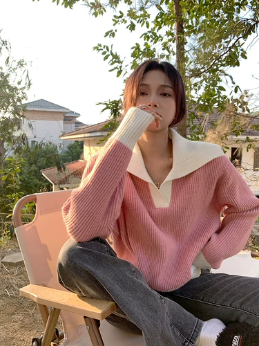 Осенний демисезонный сексуальный розовый лонгслив для отдыха, свитер, коллекция 2023, оверсайз