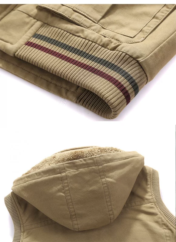 Mùa thu và mùa đông nam vest giản dị cotton cộng với nhung cotton vest đa túi ngoài trời chụp ảnh áo len trùm đầu áo khoác blazer nam hàn quốc