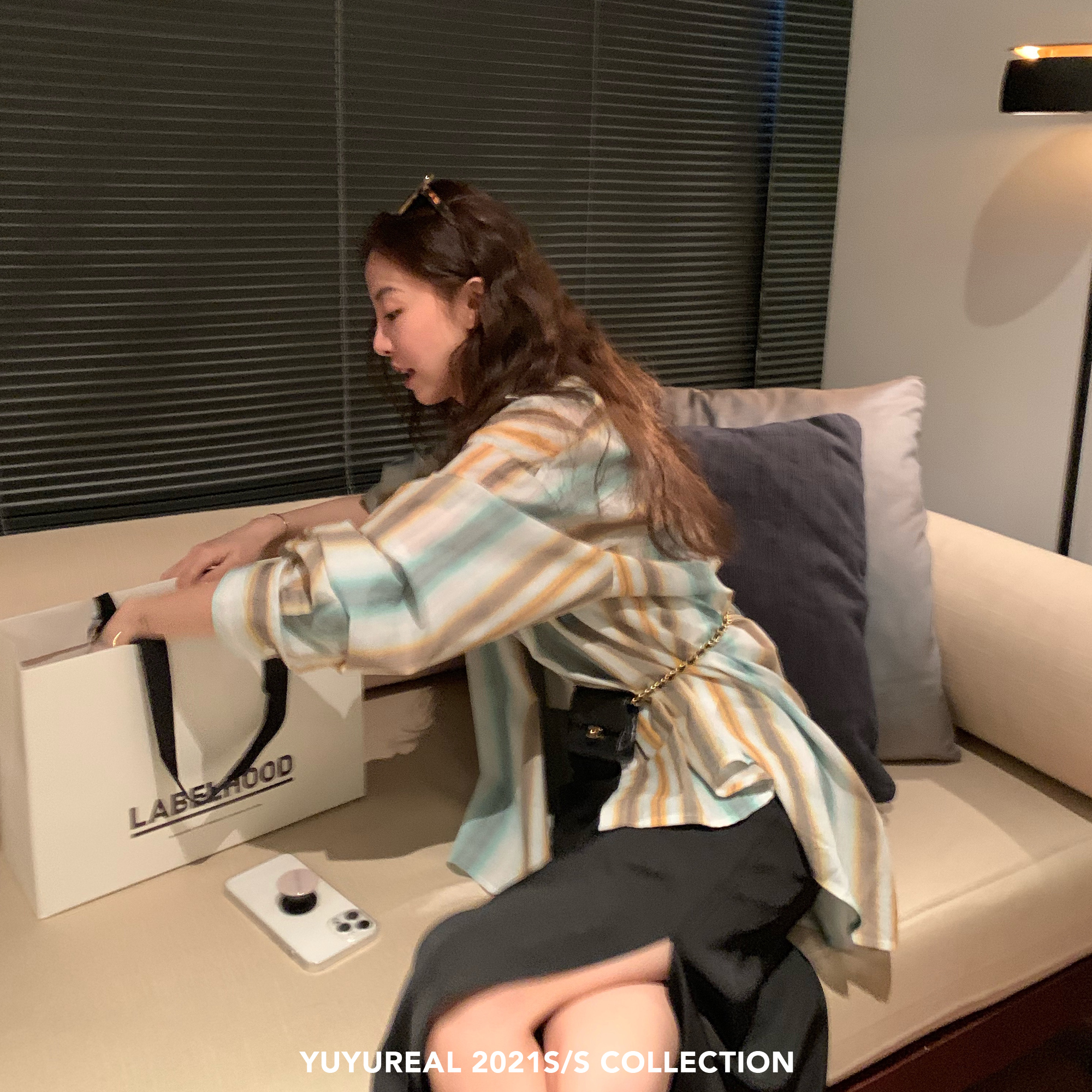 YUYUREAL-Loose long-sleeved striped shirt women's thin casual temperament top