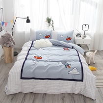 Childrens bed sheets four-piece boy cotton cartoon quilt cover 1 5M meter bed three-piece set of learning X trend bed