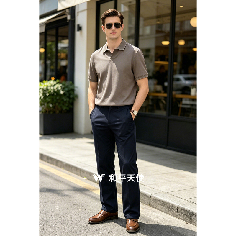 Peace Angel Men's High-Waisted Deep-Crotch Business Casual Pants Summer Breathable Textured Stretch Commuter Style Dad Pants