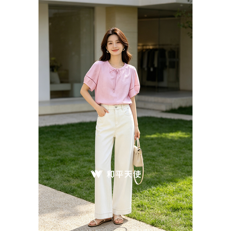 Peace Angel French-Style Gentle White Straight-Leg Jeans, Romantic and Age-Reducing, High-Waisted, Slimming, Vacation-Style Women's Pants