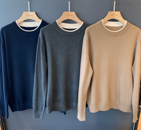 THEWOW FAMILY WELFARE GENTLEMEN Taste Collision Color Splicing Comfort Warm Wool Round Collar Knit Sweater Male Winter