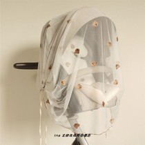ins full-cover baby stroller summer anti-mosquito cover stroller cartoon bear embroidered lace breathable mosquito net