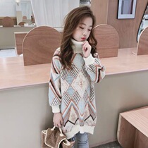 Girls imitation mink sweater high collar thick medium-length foreign 2020 winter dress color pullover base shirt