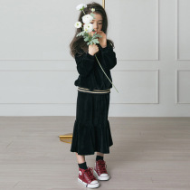 Parent-child girl Silver Fox velvet suit foreign style autumn and winter 2020 new child long sleeve sweater skirt