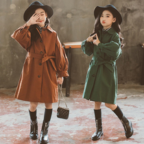Girls windbreaker coat spring and autumn foreign style 2021 New medium children Korean version of long casual fashionable childrens clothing