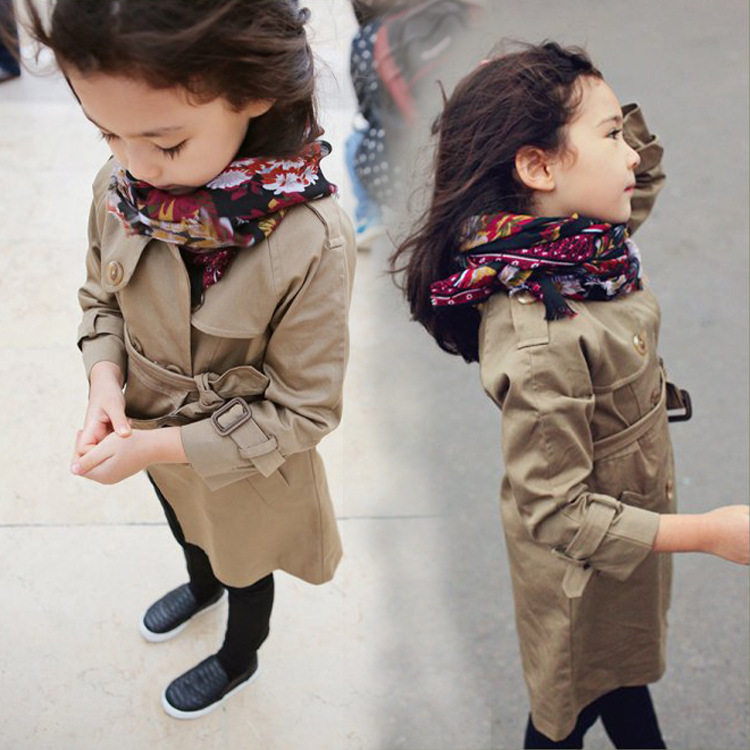 Girl Windcoat Jacket Spring Autumn New 2020 Scout CUHK Scout Long version Inn Wind Children double-row buttoned with big clothes