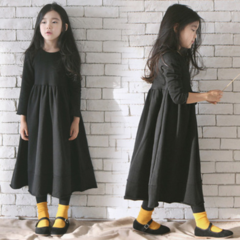 Girls dress long skirt plus velvet parent-child wear Korean version all-match autumn and winter new bottoming skirt Korean version of children's clothing trend