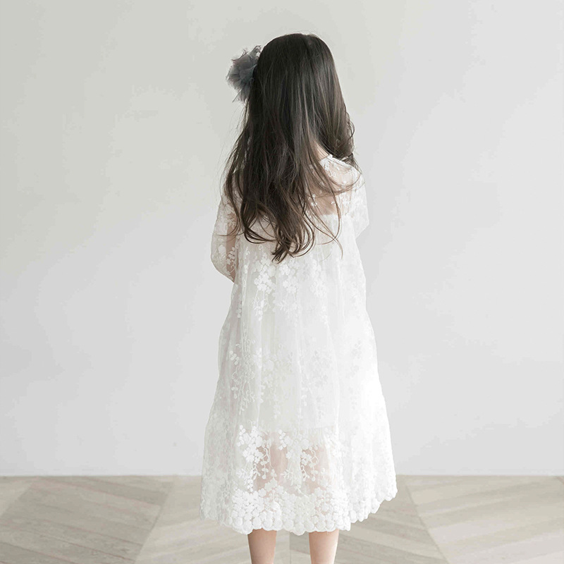 Mùa xuân 2019 Summer ăn mặc công chúa Hàn Quốc dài tay áo ren dress In A dài tay trắng dài váy trẻ em cho Big Child.