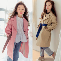 Girl coat 2019 autumn Korean version of new female middle child cotton coat mother and daughter parent-child dress long trench coat