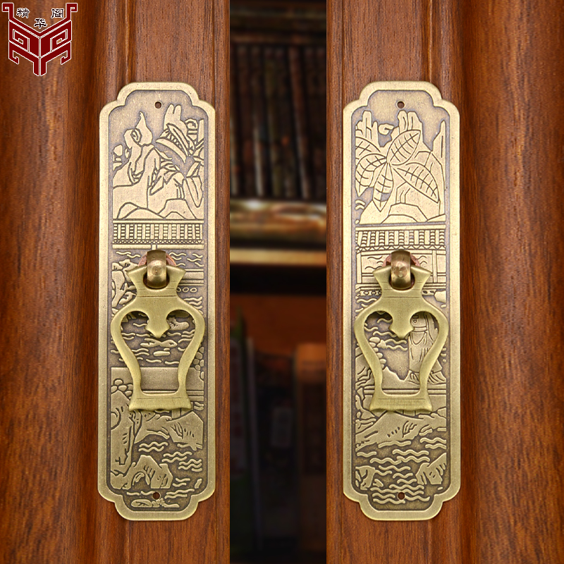 Chinese antique copper handle closet bookcase cabinet cabinet door drawer retro classic carving straight single hole handle