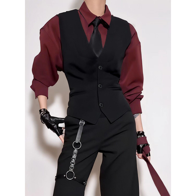 Men's British-Style Slim-Fit Casual Suit with a Stylish Design, Suitable for Spring and Autumn, Casual Wear, Black Vest, Adjustable Suit