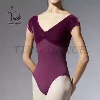 Chen Ting velvet short-sleeved front knotted color suit Ballet one-piece practice suit Female adult gymnastics suit short-sleeved