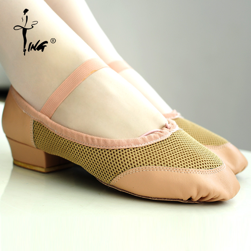 Chen Ting Dance Shoe Girls Teacher Shoe Dance Skill Shoes with heel Soft bottom leather mesh Ballet Shoes