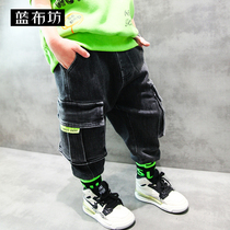 Blue cloth shop boys wear jeans plus velvet 2020 new padded Korean pants children Foreign style trousers