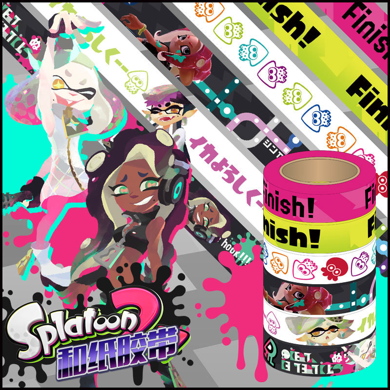 Anime Splatoon Merchandise Washi Tape Ink Splatter Splatoon Cartoon Game Planner Tear-Off Stickers Decoration