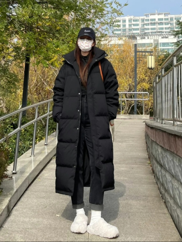 Women's Long down Jacket, Over-The-Knee, Thickened for Winter, White Duck Down, New Style, Loose Fit, Same Style as Seen on Art Exam and Drama School