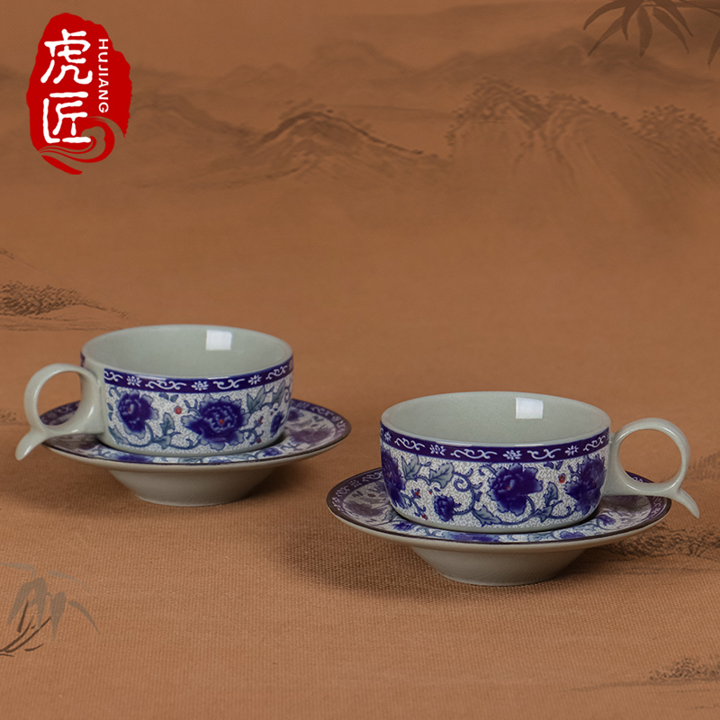 Tiger artisan ceramic tea cup retro green flower porcelain with small tea cup small number of tea bowls Tea drinking cup with saucer tea set cup-Taobao